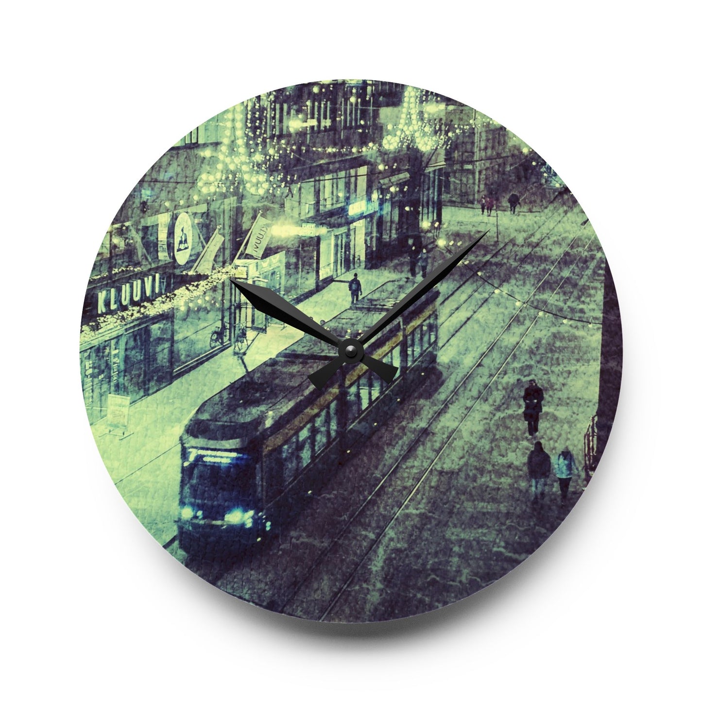 Vintage Streetcar Acrylic Wall Clock – Retro City Tram Wall Art