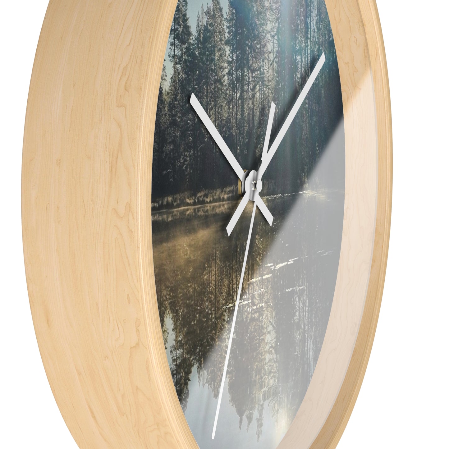 Sunlit Forest Lake Wall Clock — Tranquil Nature Scene Timepiece