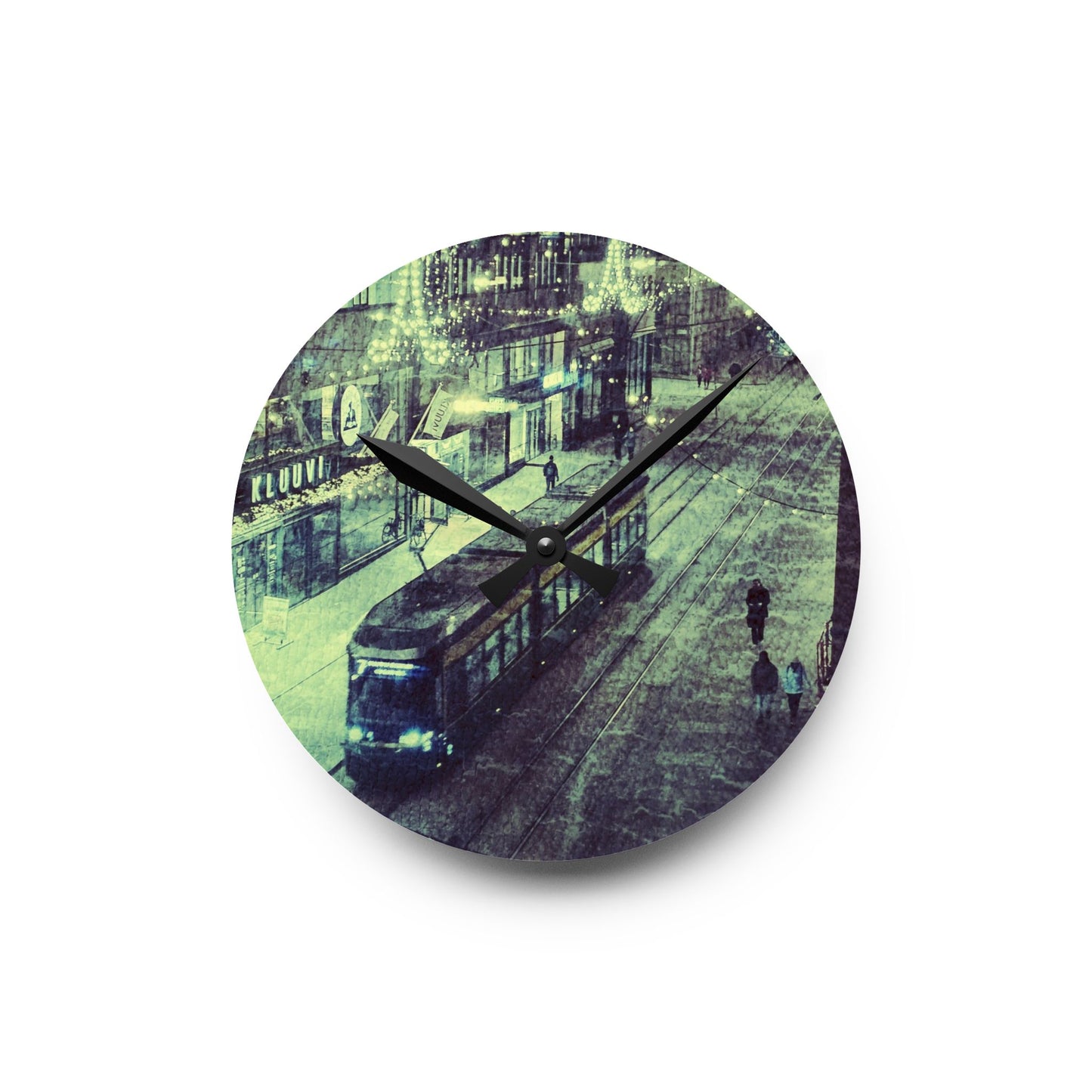 Vintage Streetcar Acrylic Wall Clock – Retro City Tram Wall Art