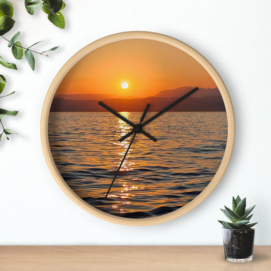 Sunset Sea Wall Clock — Coastal Sunset Ocean Scenery Timepiece
