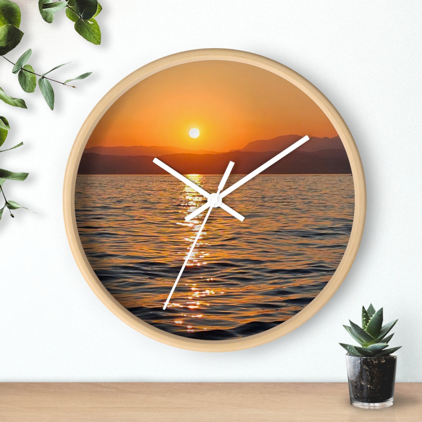 Sunset Sea Wall Clock — Coastal Sunset Ocean Scenery Timepiece