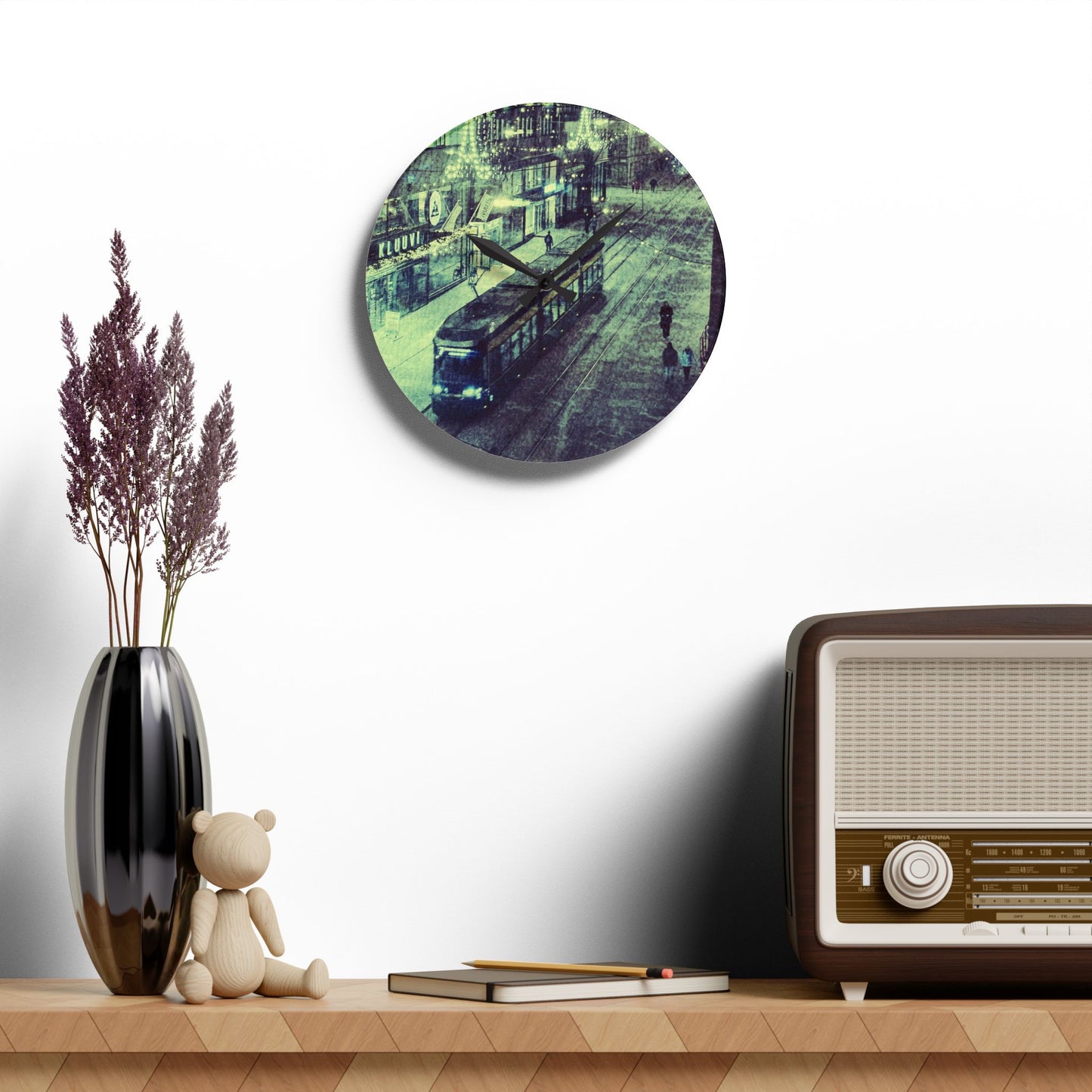 Vintage Streetcar Acrylic Wall Clock – Retro City Tram Wall Art