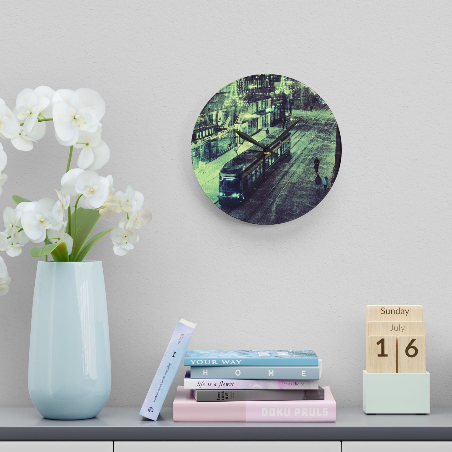 Vintage Streetcar Acrylic Wall Clock – Retro City Tram Wall Art